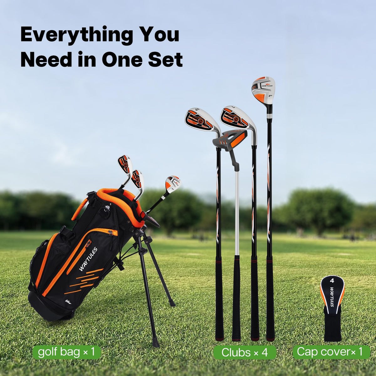 WAYTULES stand bag 5-way orange keeps clubs organized.