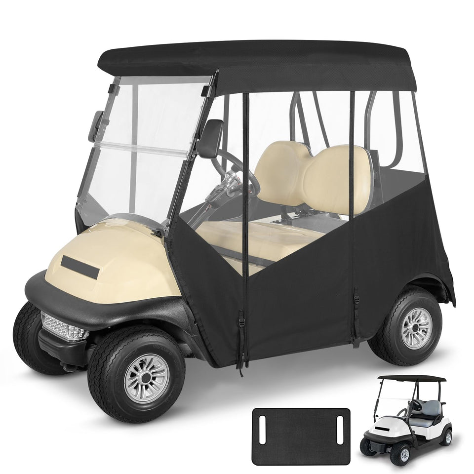 WEIMELL 2-passenger enclosure for Club Car Precedent with front view and weather protection