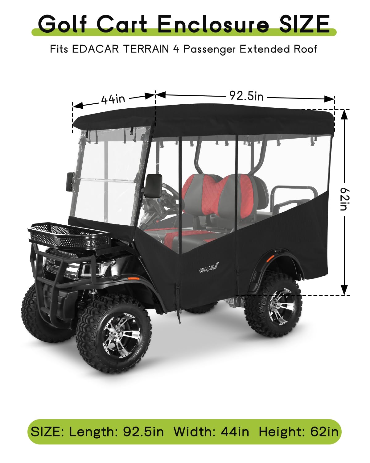 WEIMELL 4-seat rain cover with clear windows ensures visibility while driving.