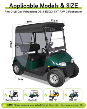 WEIMELL 59-inch roof fit for EZGO TXT RXV and Club Car, ensures snug protection.