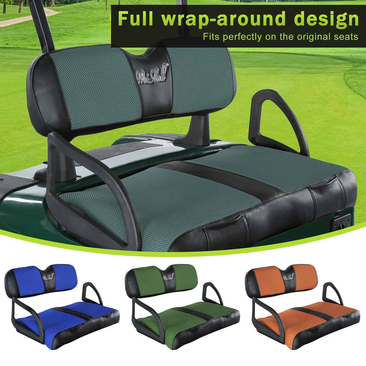 WEIMELL EZGO RXV backrest cover with mesh and vinyl leather increases durability.
