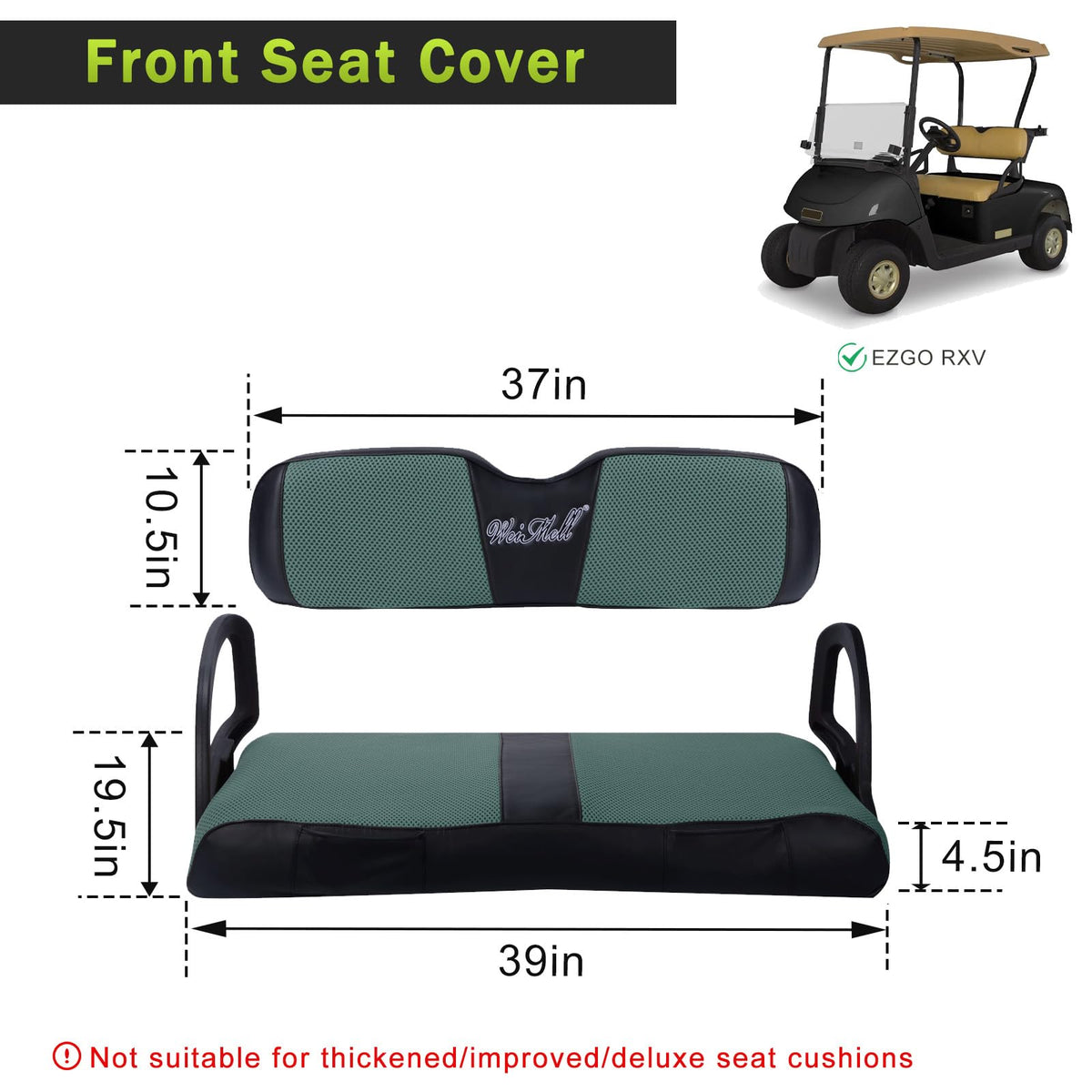 Front pocket storage on WEIMELL EZGO RXV seat cover for small items.