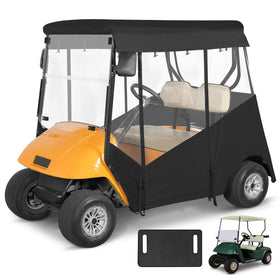 WEIMELL EZGO TXT 2-seat enclosure front view offers clear visibility and weather protection.
