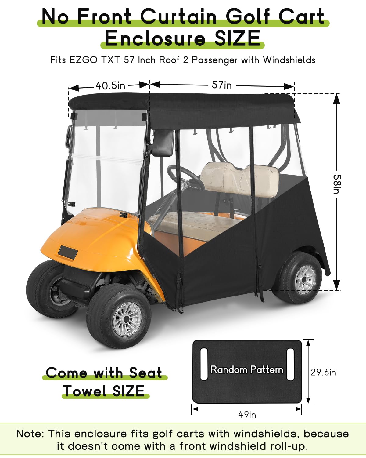 WEIMELL EZGO TXT 2-seat enclosure side view highlights easy access and all-weather coverage.