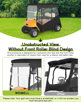WEIMELL EZGO TXT 2-seat enclosure includes portable storage bag for transport.