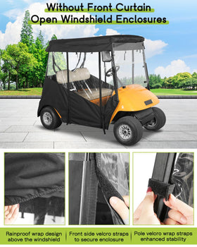 WEIMELL EZGO TXT 2-seat enclosure three-sided roll-up design enables flexible ventilation.