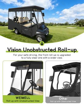 WEIMELL front windshield roll-up curtain stores away for ventilation.