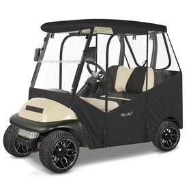 Weimell 2-pax golf cart enclosure front view protecting two passengers from rain