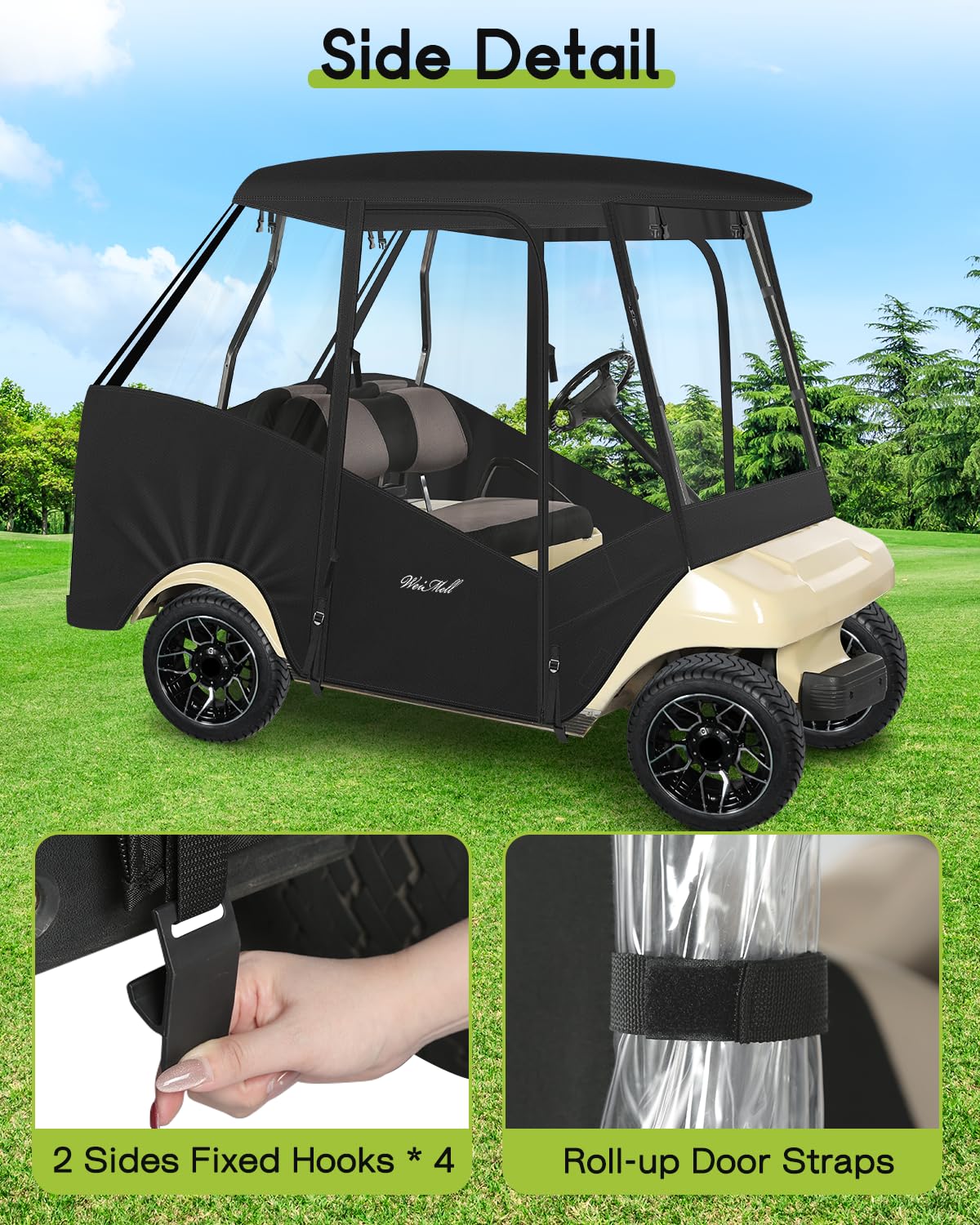 Weimell rear roll up window enabling easy access and ventilation