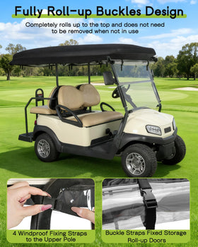 Weimell golf cart enclosure 4-seat rear view keeps items protected from wind and rain.