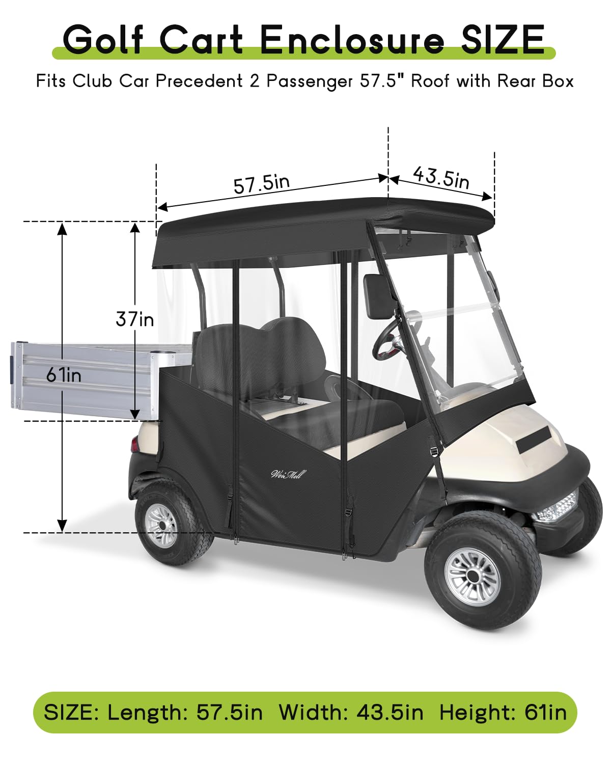 WEIMELL golf cart enclosure with cargo box provides protected space for gear