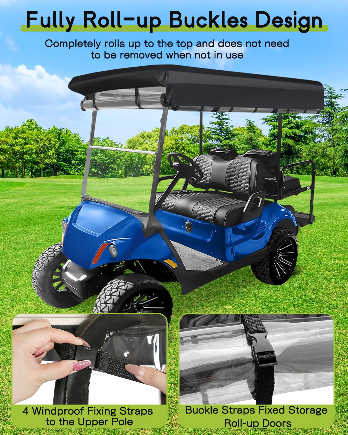 WEIMELL 600D fabric on a golf cart enclosure provides durable waterproof protection.