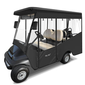 WEIMELL golf cart enclosure for Club Car Precedent with extended roof offering full protection.