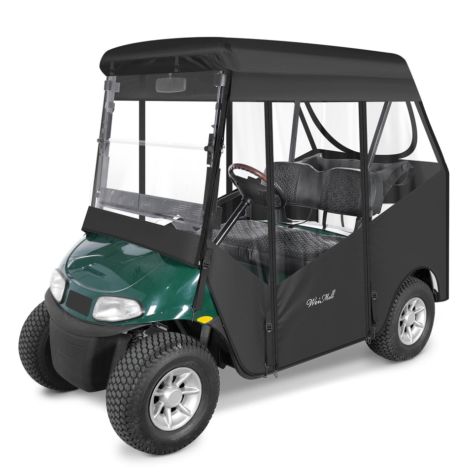 WEIMELL EZGO RXV 2-seat enclosure front view showing weather protection