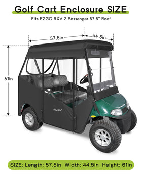 WEIMELL EZGO RXV 2-seat enclosure side view demonstrating stable fit