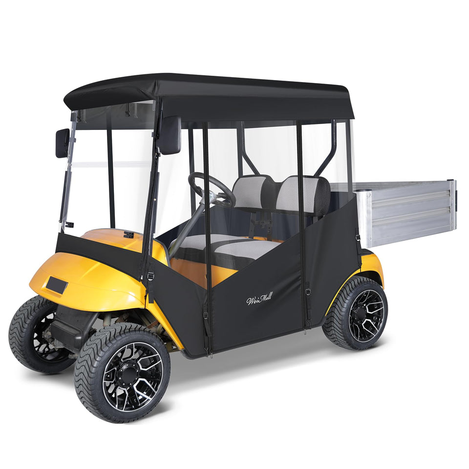 Weimell golf cart enclosure for EZGO TXT front view with clear windows for visibility