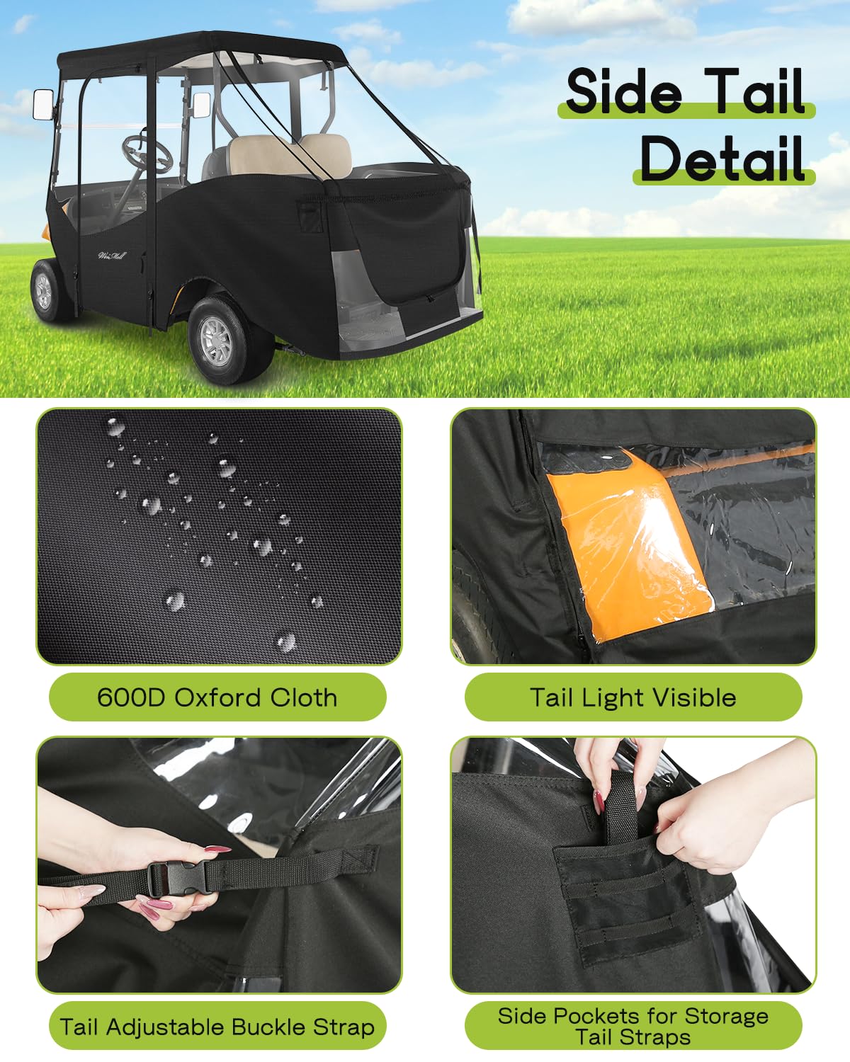 WEIMELL front windscreen roller shutter with buckles in use