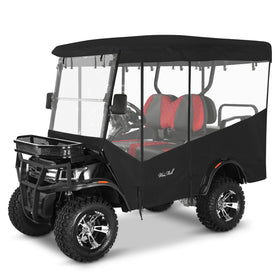 WEIMELL golf cart enclosure for EDACAR Terrain 4 with long roof protects in all weather.