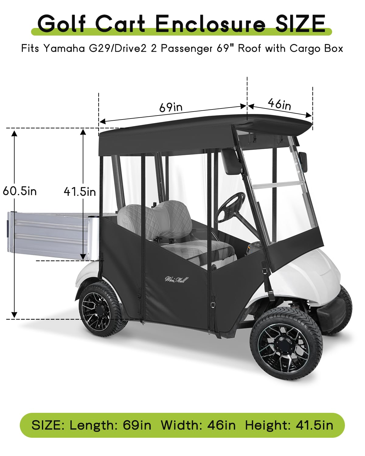 WEIMELL enclosure side view highlighting easy entry and mirror access for Yamaha G29.