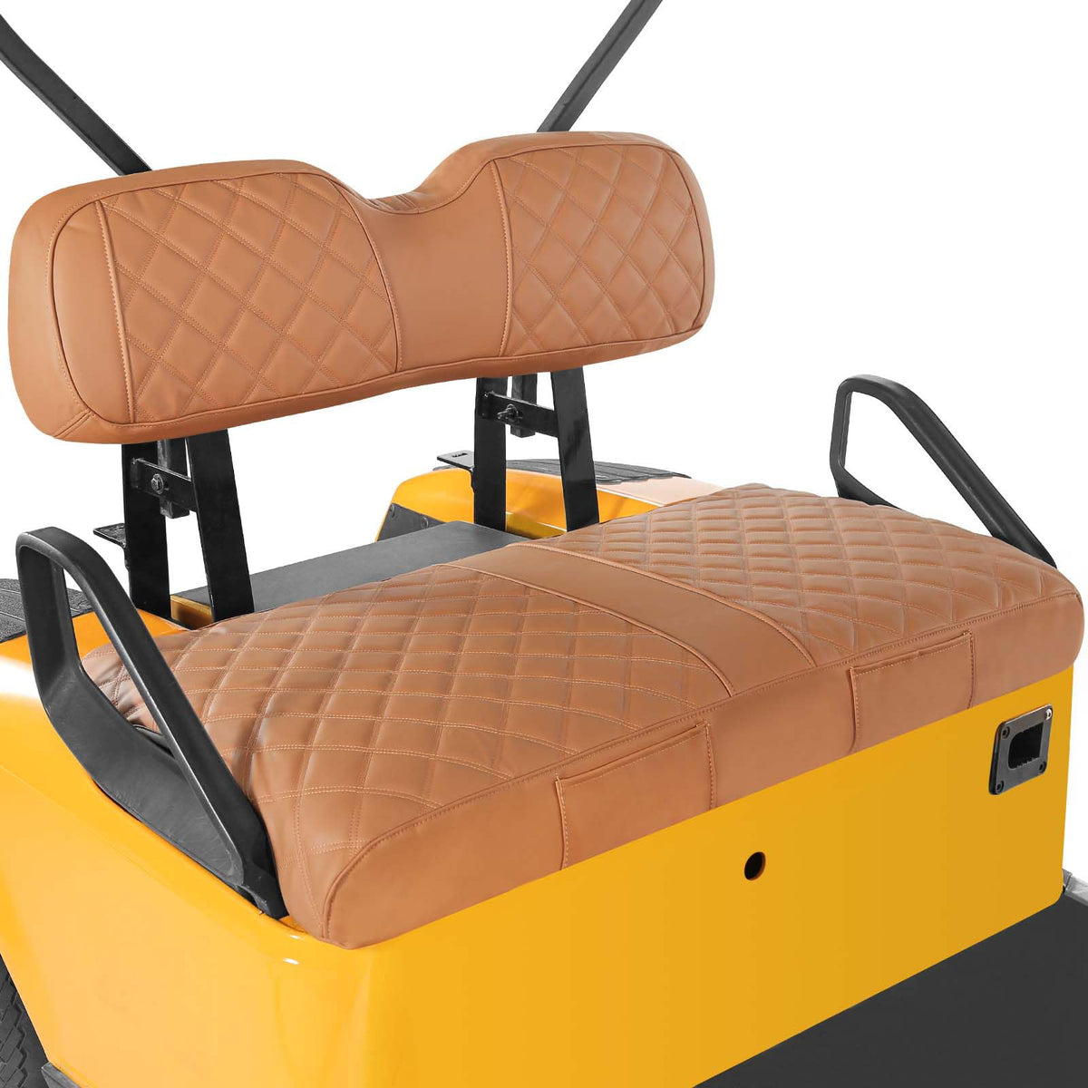 WEIMELL front seat cover on EZGO TXT in brown, durable vinyl protection.