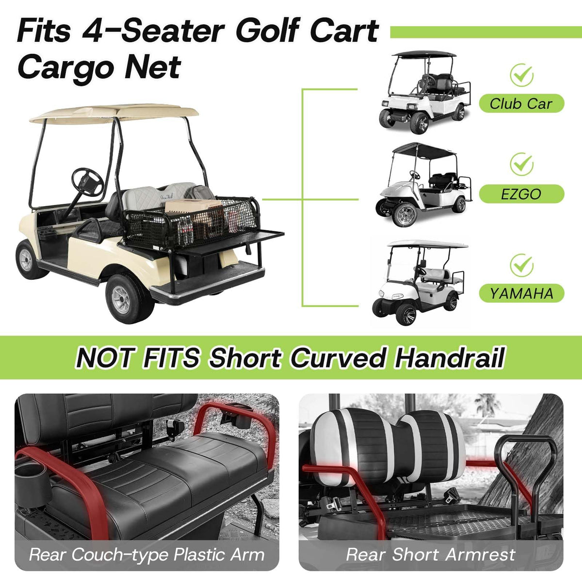 WEIMELL four-seat cart net demonstrates ample storage dimensions.