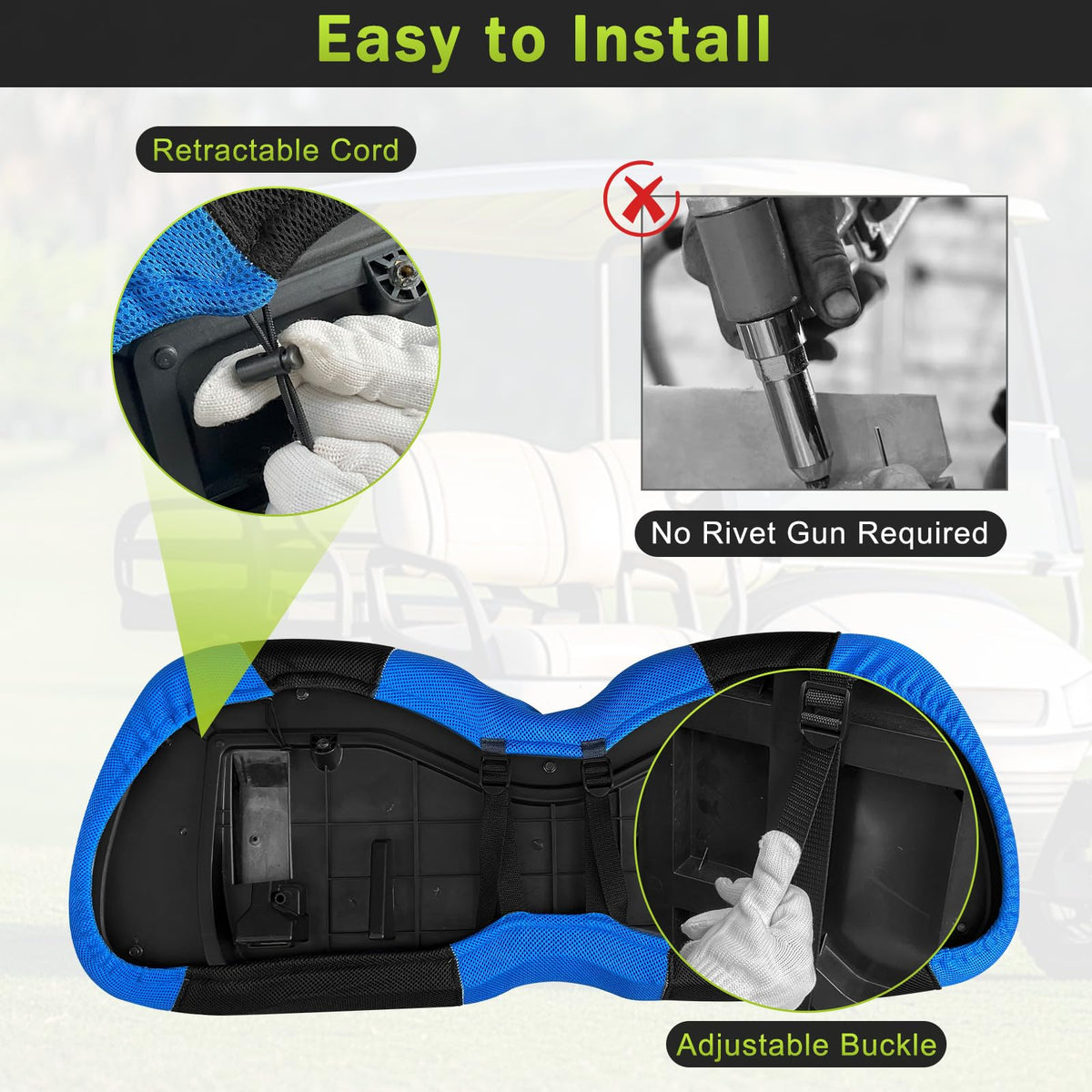 Weimell elastic wrap provides easy adjustability and full-seat coverage.