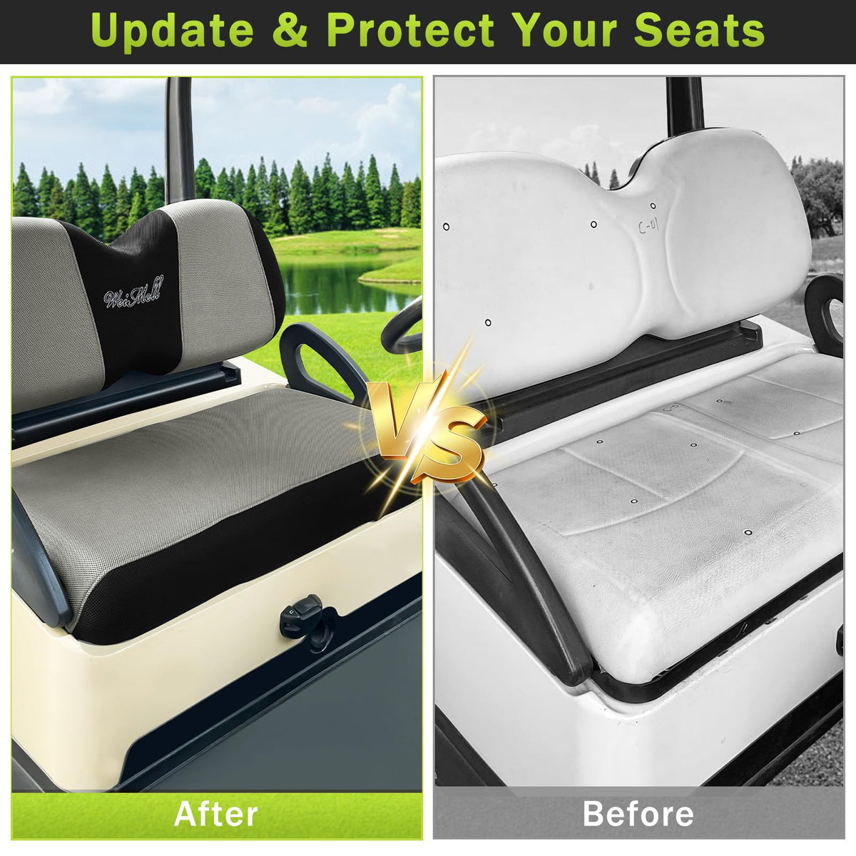 WEIMELL golf cart seat cover front seat cushion, stretchy fit and protection.