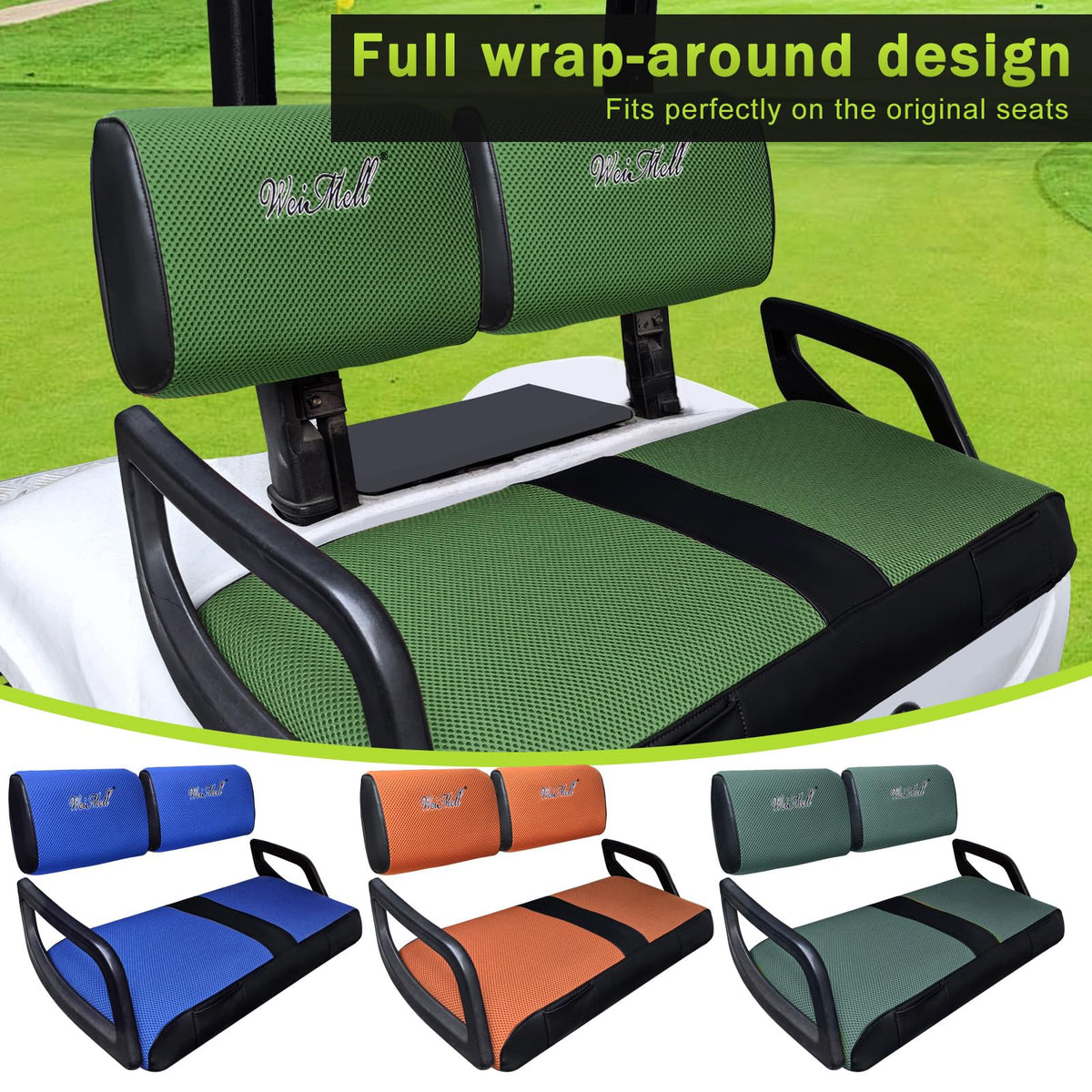 WEIMELL seat cover uses breathable mesh and vinyl to stay cool and durable.