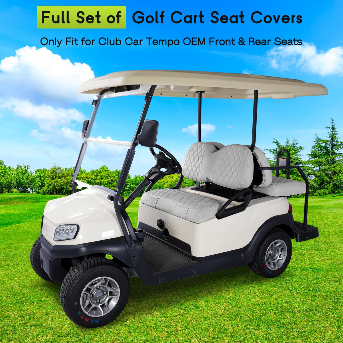 WEIMELL rear seat cover for Club Car Tempo—stain-resistant vinyl, durable protection.