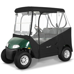 Weimell golf enclosure for EZGO TXT RXV front view with weather protection