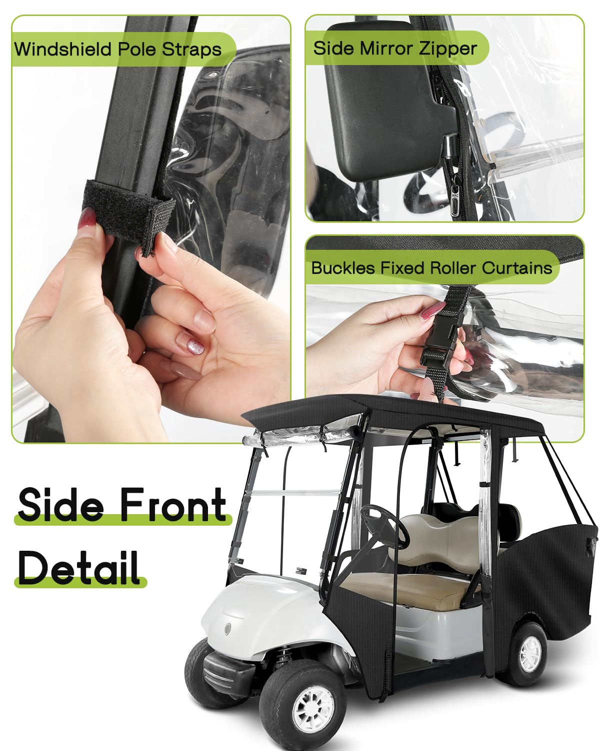 WEIMELL PVC clear windows enclosure improves visibility while driving in weather.
