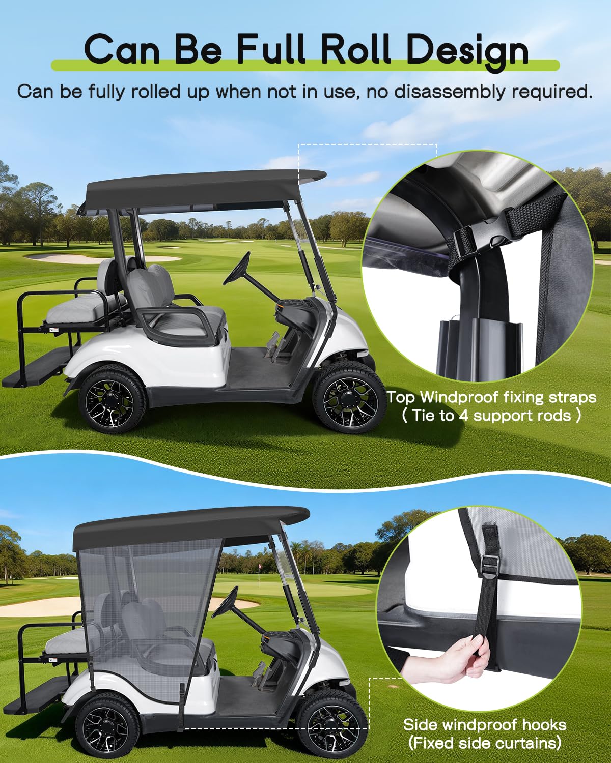 WEIMELL roll-up sun shade top uses UV Oxford fabric for durable protection.