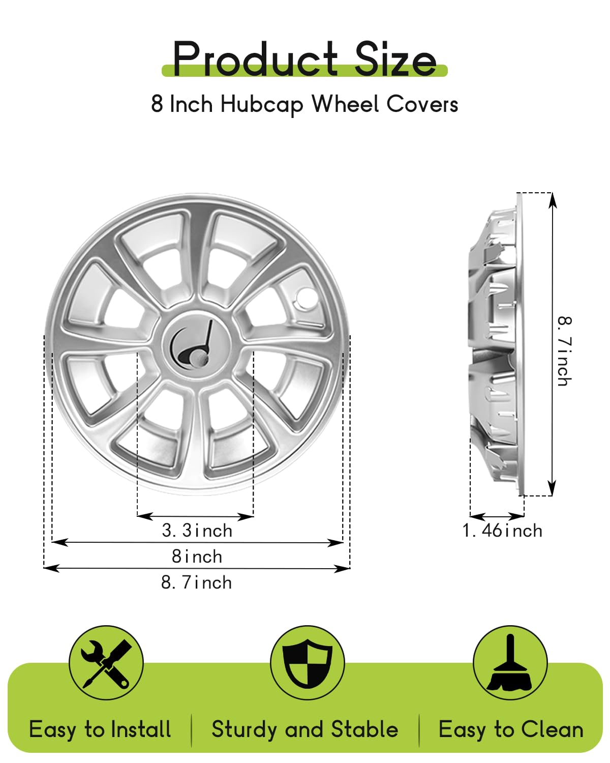 Weimell universal clip-system hub cap provides secure, rattle-free installation.