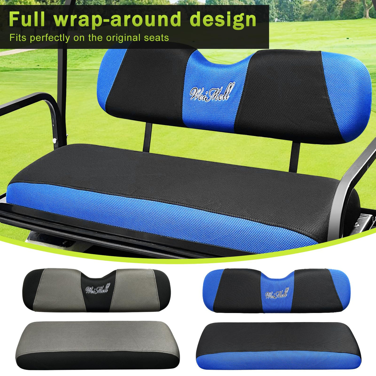 WEIMELL universal golf cart seat cover backrest close-up, durable material.