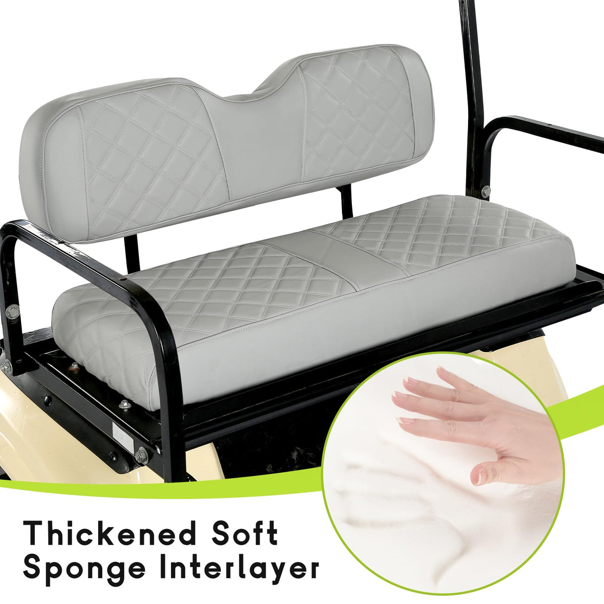 WEIMELL universal golf cart seat cover fit guide highlights model compatibility and simple checks