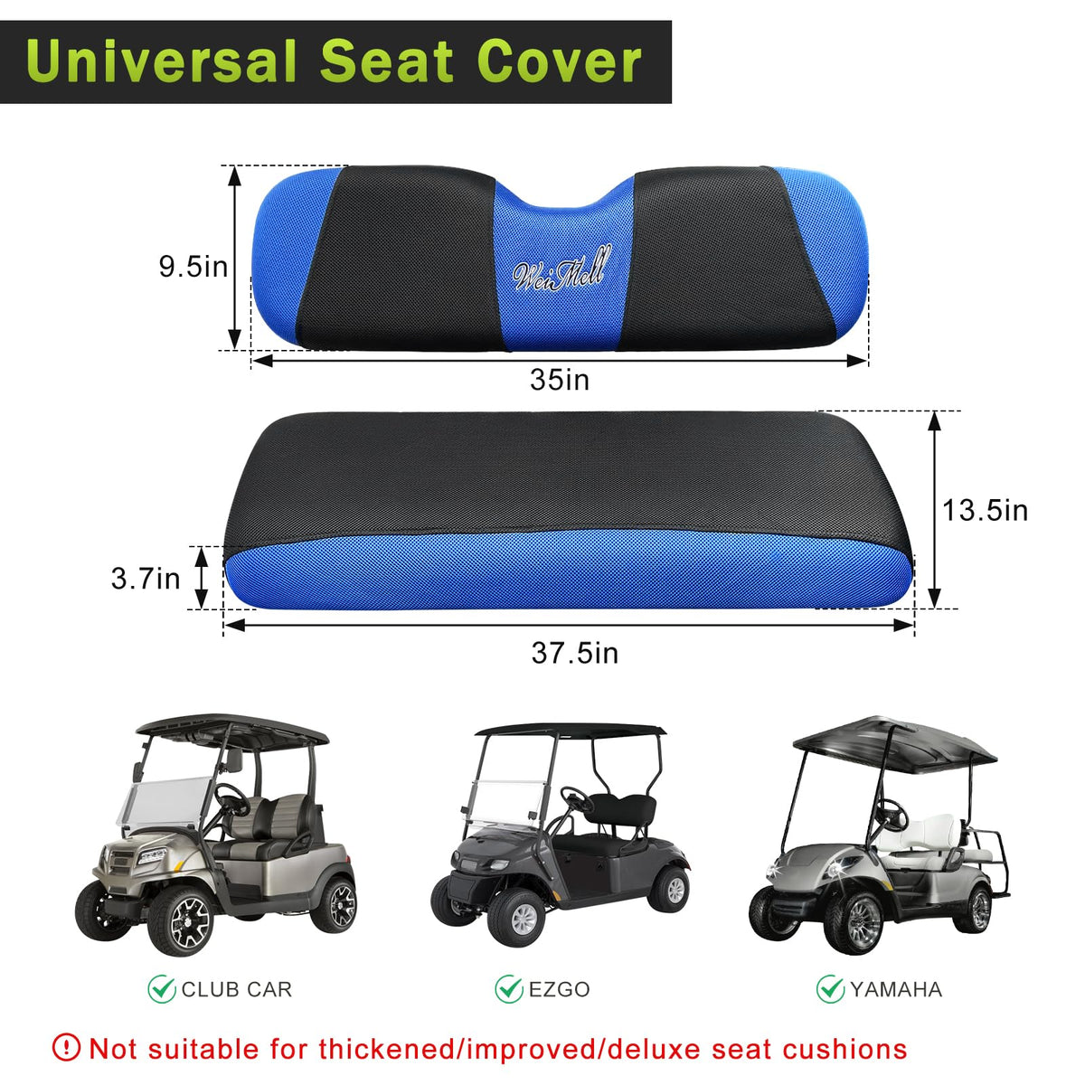 WEIMELL universal golf cart seat cover stretch-fit demonstrates easy install.