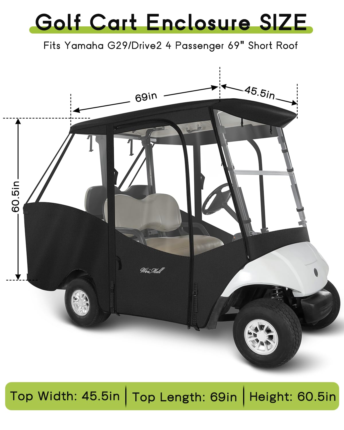 WEIMELL waterproof Oxford fabric cover shields golf cart from rain and dust.