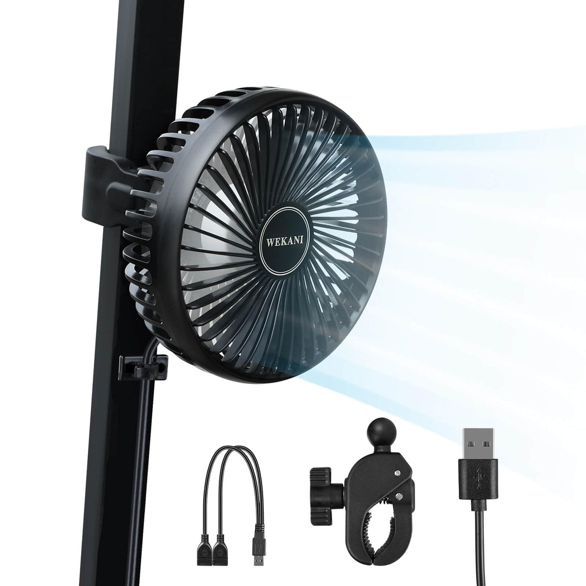 WEKANI golf cart fan clip-base secured on frame for stable cooling