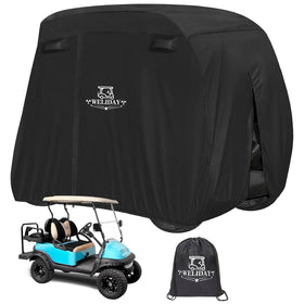 WELIDAY Yamaha front view golf cart cover protecting from sun and rain.