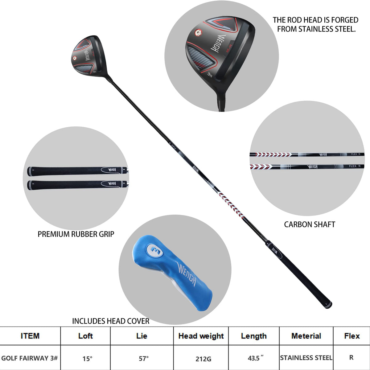 WENGH 3 wood graphite shaft delivering stability and faster swing feel.