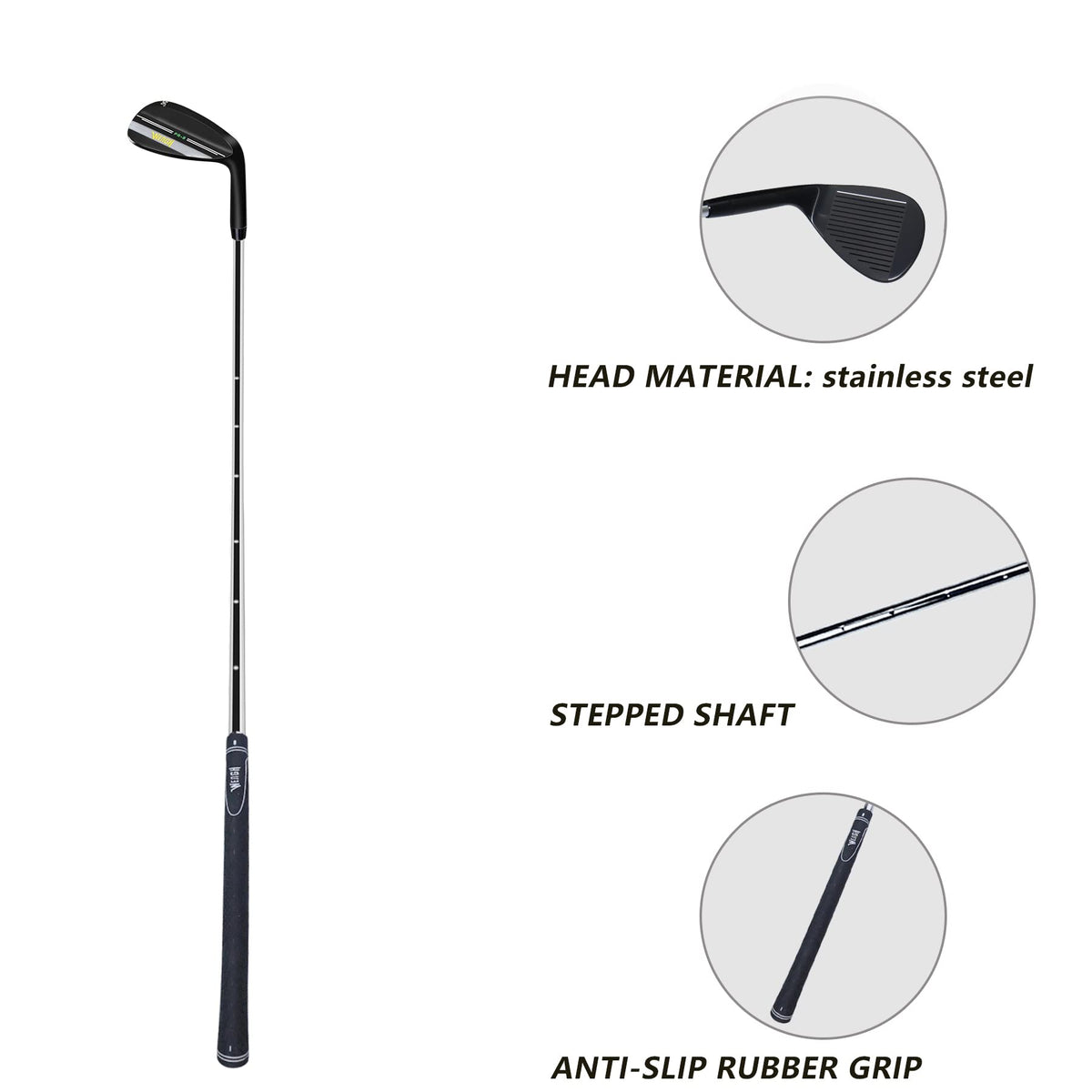 WENGH wedge with stepped steel shaft enhances swing consistency.