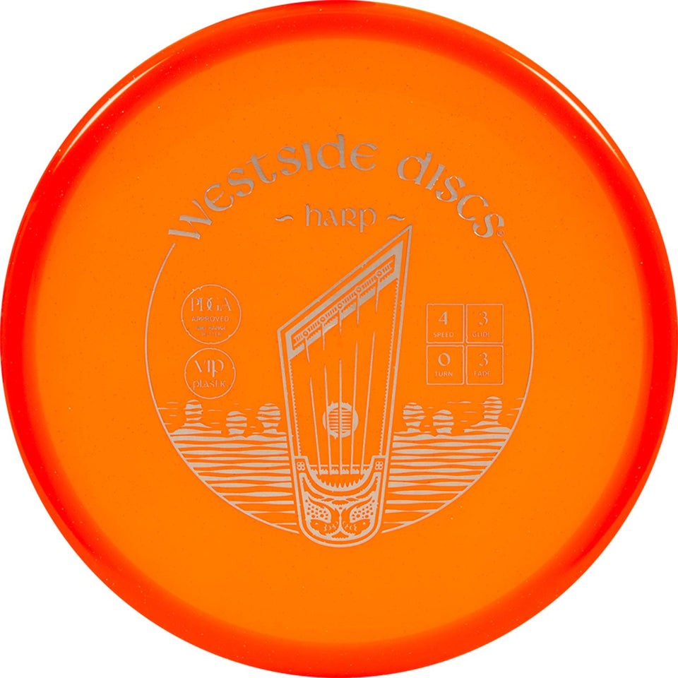 Westside Harp disc in orange VIP plastic for clear flight and reliable putts.