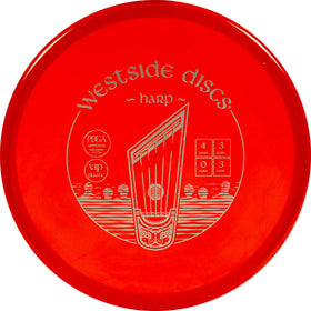 Westside Discs Harp putter, red translucent 176g, overstable flight for confident approaches.