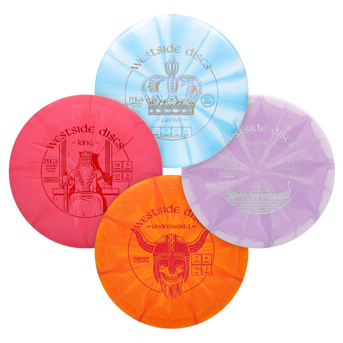 Westside Discs Origio Burst four-disc set displayed for beginners