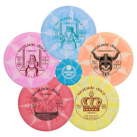 Westside Origio Burst 5-Disc Set pack shot, beginner-friendly discs for versatile on-course shots
