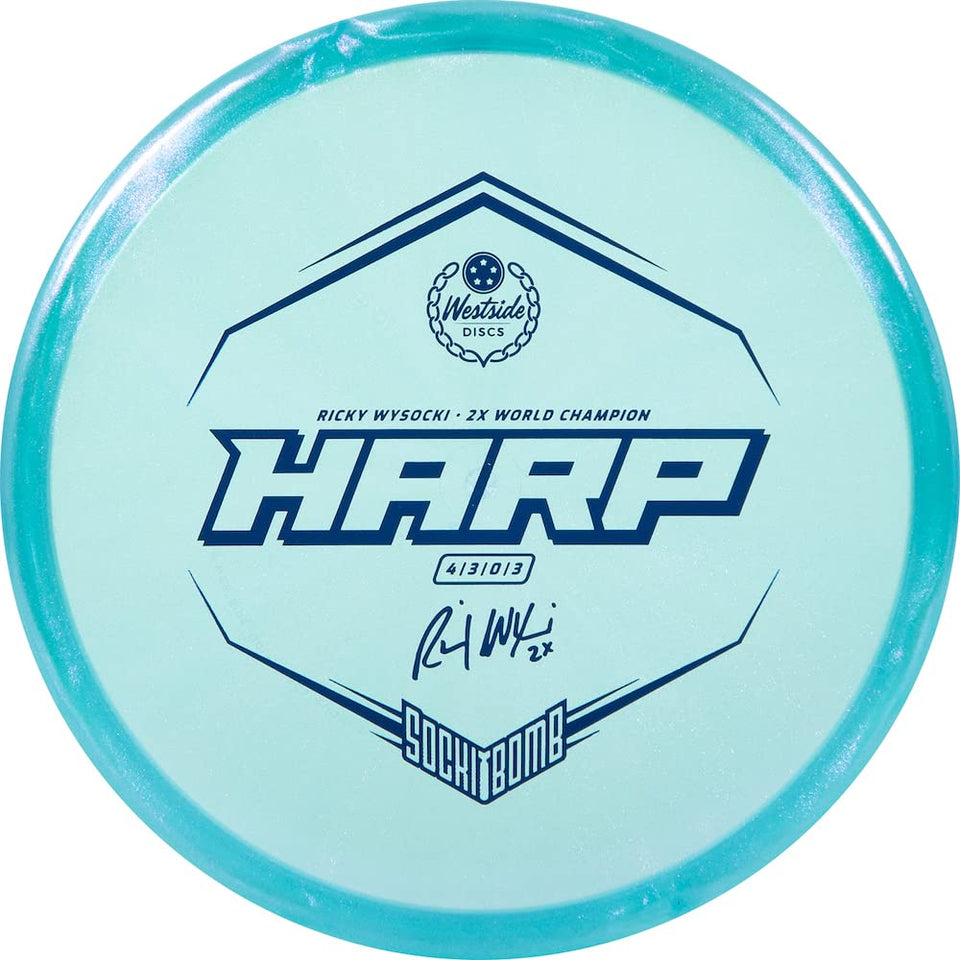 Westside Ricky Wysocki Sockibomb Harp putter with VIP Ice plastic for windy precision.