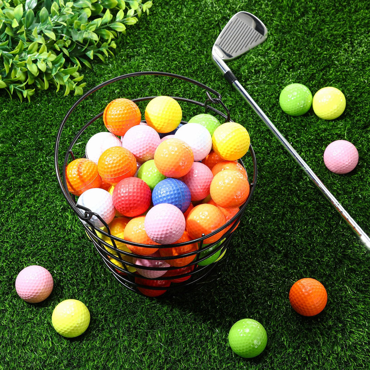 Wettarn golf ball basket on course, keeps balls handy.