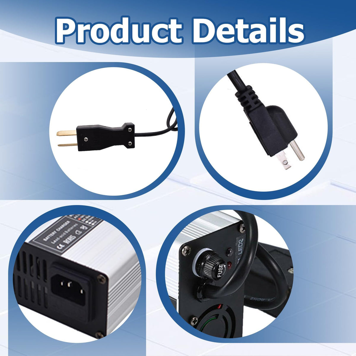 WFLNHB 36V 5A charger for EZGO TXT, angled view for easy use.