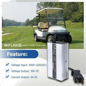WFLNHB 36V 5A charger, spec label guides setup.