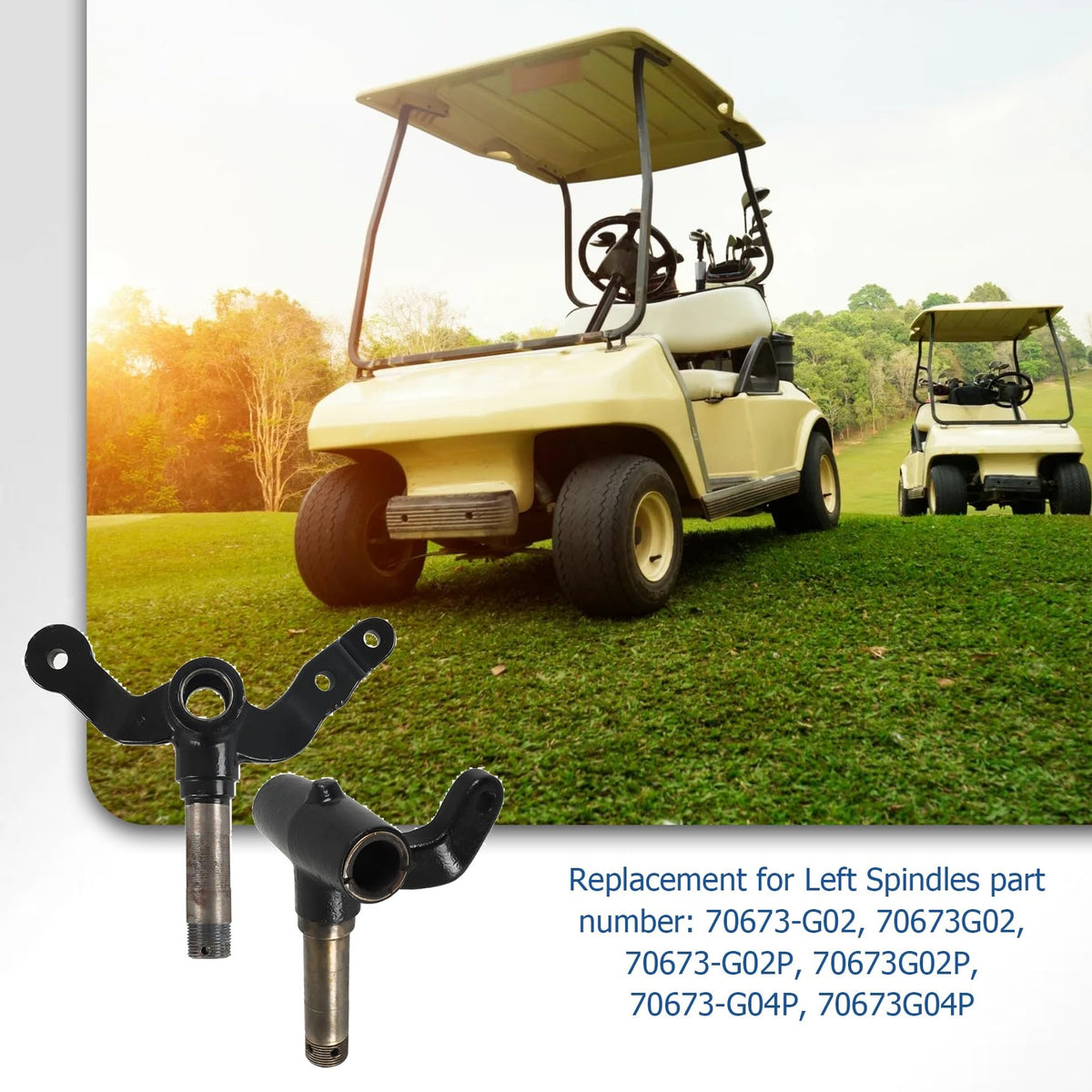 WFLNHB EZGO TXT spindle install-ready pair for quick replacement.